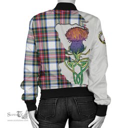 Scottish Dennistoun Tartan Family Crest with Thistle and Scotland Map Tartan Plaid Bomber Jacket Scottish Plaid Tartan Plaid - ScotsTee - scotstee.com