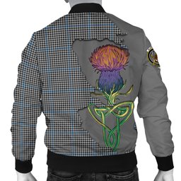 Scottish Gladstone Tartan Family Crest with Thistle and Scotland Map Tartan Plaid Bomber Jacket Scottish Plaid Tartan Plaid - ScotsTee - scotstee.com