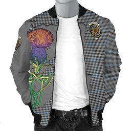Scottish Gladstone Tartan Family Crest with Thistle and Scotland Map Tartan Plaid Bomber Jacket Scottish Plaid Tartan Plaid - ScotsTee - scotstee.com
