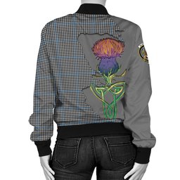 Scottish Gladstone Tartan Family Crest with Thistle and Scotland Map Tartan Plaid Bomber Jacket Scottish Plaid Tartan Plaid - ScotsTee - scotstee.com