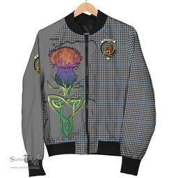Scottish Gladstone Tartan Family Crest with Thistle and Scotland Map Tartan Plaid Bomber Jacket Scottish Plaid Tartan Plaid - ScotsTee - scotstee.com