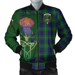 Scottish Hamilton Green Hunting Tartan Family Crest with Thistle and Scotland Map Tartan Plaid Bomber Jacket Scottish Plaid Tartan Plaid - ScotsTee - scotstee.com