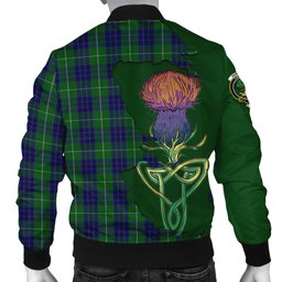 Scottish Hamilton Green Hunting Tartan Family Crest with Thistle and Scotland Map Tartan Plaid Bomber Jacket Scottish Plaid Tartan Plaid - ScotsTee - scotstee.com