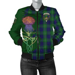 Scottish Hamilton Green Hunting Tartan Family Crest with Thistle and Scotland Map Tartan Plaid Bomber Jacket Scottish Plaid Tartan Plaid - ScotsTee - scotstee.com