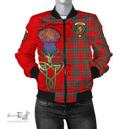 Scottish Cumming Modern Tartan Family Crest with Thistle and Scotland Map Tartan Plaid Bomber Jacket Scottish Plaid Tartan Plaid - ScotsTee - scotstee.com