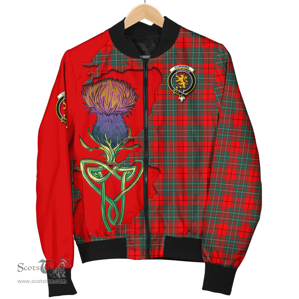 Scottish Cumming Modern Tartan Family Crest with Thistle and Scotland Map Tartan Plaid Bomber Jacket Scottish Plaid Tartan Plaid - ScotsTee - scotstee.com