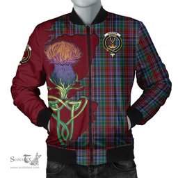 Scottish Gordon Red Tartan Family Crest with Thistle and Scotland Map Tartan Plaid Bomber Jacket Scottish Plaid Tartan Plaid - ScotsTee - scotstee.com
