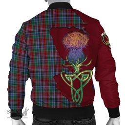 Scottish Gordon Red Tartan Family Crest with Thistle and Scotland Map Tartan Plaid Bomber Jacket Scottish Plaid Tartan Plaid - ScotsTee - scotstee.com