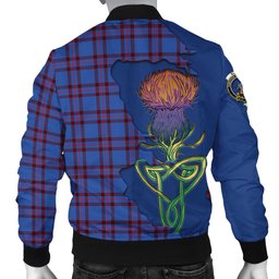 Scottish Elliot Modern Tartan Family Crest with Thistle and Scotland Map Tartan Plaid Bomber Jacket Scottish Plaid Tartan Plaid - ScotsTee - scotstee.com