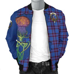 Scottish Elliot Modern Tartan Family Crest with Thistle and Scotland Map Tartan Plaid Bomber Jacket Scottish Plaid Tartan Plaid - ScotsTee - scotstee.com
