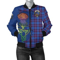 Scottish Elliot Modern Tartan Family Crest with Thistle and Scotland Map Tartan Plaid Bomber Jacket Scottish Plaid Tartan Plaid - ScotsTee - scotstee.com