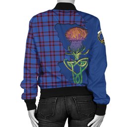 Scottish Elliot Modern Tartan Family Crest with Thistle and Scotland Map Tartan Plaid Bomber Jacket Scottish Plaid Tartan Plaid - ScotsTee - scotstee.com