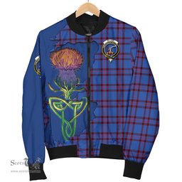 Scottish Elliot Modern Tartan Family Crest with Thistle and Scotland Map Tartan Plaid Bomber Jacket Scottish Plaid Tartan Plaid - ScotsTee - scotstee.com