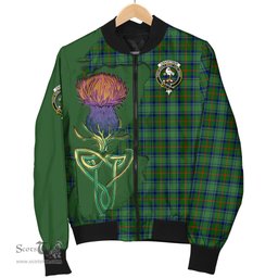 Scottish Cranstoun Tartan Family Crest with Thistle and Scotland Map Tartan Plaid Bomber Jacket Scottish Plaid Tartan Plaid - ScotsTee - scotstee.com