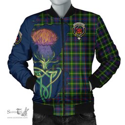 Scottish Farquharson Modern Tartan Family Crest with Thistle and Scotland Map Tartan Plaid Bomber Jacket Scottish Plaid Tartan Plaid - ScotsTee - scotstee.com