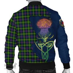 Scottish Farquharson Modern Tartan Family Crest with Thistle and Scotland Map Tartan Plaid Bomber Jacket Scottish Plaid Tartan Plaid - ScotsTee - scotstee.com