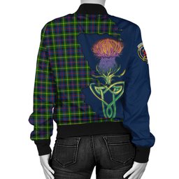Scottish Farquharson Modern Tartan Family Crest with Thistle and Scotland Map Tartan Plaid Bomber Jacket Scottish Plaid Tartan Plaid - ScotsTee - scotstee.com