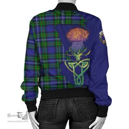 Scottish Donnachaidh Tartan Family Crest with Thistle and Scotland Map Tartan Plaid Bomber Jacket Scottish Plaid Tartan Plaid - ScotsTee - scotstee.com