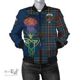 Scottish Fraser Hunting Ancient Tartan Family Crest with Thistle and Scotland Map Tartan Plaid Bomber Jacket Scottish Plaid Tartan Plaid - ScotsTee - scotstee.com