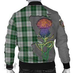 Scottish Erskine Green Tartan Family Crest with Thistle and Scotland Map Tartan Plaid Bomber Jacket Scottish Plaid Tartan Plaid - ScotsTee - scotstee.com