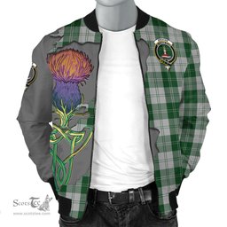 Scottish Erskine Green Tartan Family Crest with Thistle and Scotland Map Tartan Plaid Bomber Jacket Scottish Plaid Tartan Plaid - ScotsTee - scotstee.com