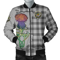 Scottish Douglas Grey Modern Tartan Family Crest with Thistle and Scotland Map Tartan Plaid Bomber Jacket Scottish Plaid Tartan Plaid - ScotsTee - scotstee.com