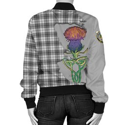 Scottish Douglas Grey Modern Tartan Family Crest with Thistle and Scotland Map Tartan Plaid Bomber Jacket Scottish Plaid Tartan Plaid - ScotsTee - scotstee.com