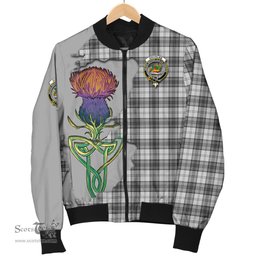 Scottish Douglas Grey Modern Tartan Family Crest with Thistle and Scotland Map Tartan Plaid Bomber Jacket Scottish Plaid Tartan Plaid - ScotsTee - scotstee.com