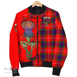 Scottish Fraser Modern Tartan Family Crest with Thistle and Scotland Map Tartan Plaid Bomber Jacket Scottish Plaid Tartan Plaid - ScotsTee - scotstee.com