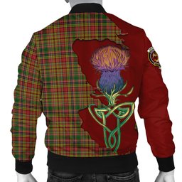 Scottish Drummond of Strathallan Tartan Family Crest with Thistle and Scotland Map Tartan Plaid Bomber Jacket Scottish Plaid Tartan Plaid - ScotsTee - scotstee.com