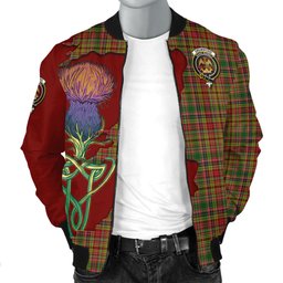 Scottish Drummond of Strathallan Tartan Family Crest with Thistle and Scotland Map Tartan Plaid Bomber Jacket Scottish Plaid Tartan Plaid - ScotsTee - scotstee.com