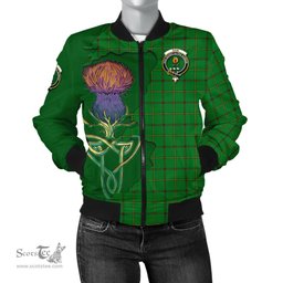 Scottish Don Tartan Family Crest with Thistle and Scotland Map Tartan Plaid Bomber Jacket Scottish Plaid Tartan Plaid - ScotsTee - scotstee.com