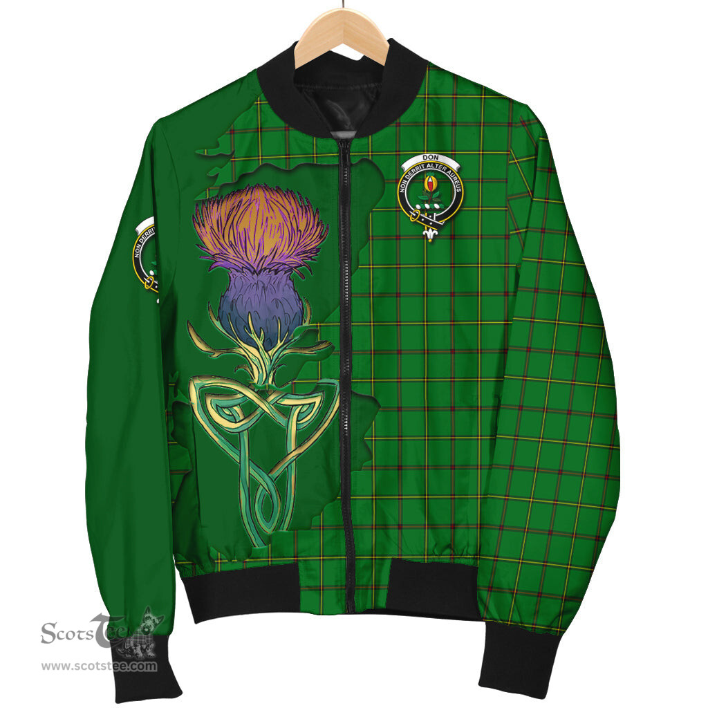 Scottish Don Tartan Family Crest with Thistle and Scotland Map Tartan Plaid Bomber Jacket Scottish Plaid Tartan Plaid - ScotsTee - scotstee.com