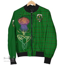 Scottish Don Tartan Family Crest with Thistle and Scotland Map Tartan Plaid Bomber Jacket Scottish Plaid Tartan Plaid - ScotsTee - scotstee.com