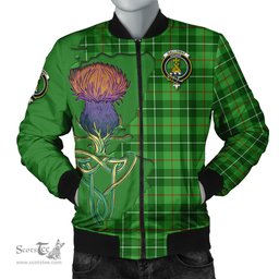 Scottish Galloway Tartan Family Crest with Thistle and Scotland Map Tartan Plaid Bomber Jacket Scottish Plaid Tartan Plaid - ScotsTee - scotstee.com