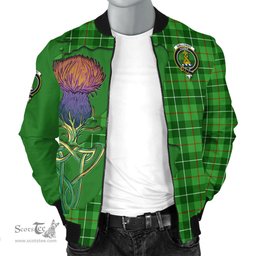 Scottish Galloway Tartan Family Crest with Thistle and Scotland Map Tartan Plaid Bomber Jacket Scottish Plaid Tartan Plaid - ScotsTee - scotstee.com