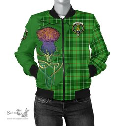 Scottish Galloway Tartan Family Crest with Thistle and Scotland Map Tartan Plaid Bomber Jacket Scottish Plaid Tartan Plaid - ScotsTee - scotstee.com