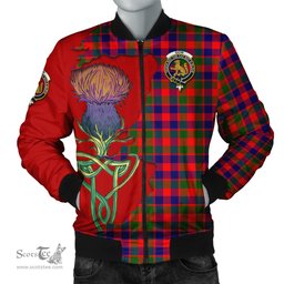 Scottish Gow Modern Tartan Family Crest with Thistle and Scotland Map Tartan Plaid Bomber Jacket Scottish Plaid Tartan Plaid - ScotsTee - scotstee.com