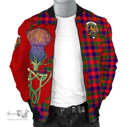 Scottish Gow Modern Tartan Family Crest with Thistle and Scotland Map Tartan Plaid Bomber Jacket Scottish Plaid Tartan Plaid - ScotsTee - scotstee.com