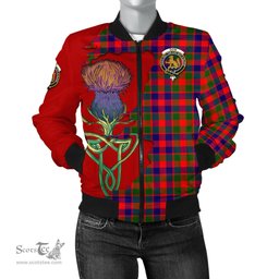 Scottish Gow Modern Tartan Family Crest with Thistle and Scotland Map Tartan Plaid Bomber Jacket Scottish Plaid Tartan Plaid - ScotsTee - scotstee.com