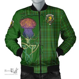 Scottish Forrester or Foster Hunting Tartan Family Crest with Thistle and Scotland Map Tartan Plaid Bomber Jacket Scottish Plaid Tartan Plaid - ScotsTee - scotstee.com