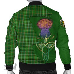 Scottish Forrester or Foster Hunting Tartan Family Crest with Thistle and Scotland Map Tartan Plaid Bomber Jacket Scottish Plaid Tartan Plaid - ScotsTee - scotstee.com
