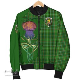 Scottish Forrester or Foster Hunting Tartan Family Crest with Thistle and Scotland Map Tartan Plaid Bomber Jacket Scottish Plaid Tartan Plaid - ScotsTee - scotstee.com