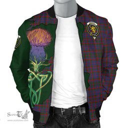 Scottish Cumming Tartan Family Crest with Thistle and Scotland Map Tartan Plaid Bomber Jacket Scottish Plaid Tartan Plaid - ScotsTee - scotstee.com