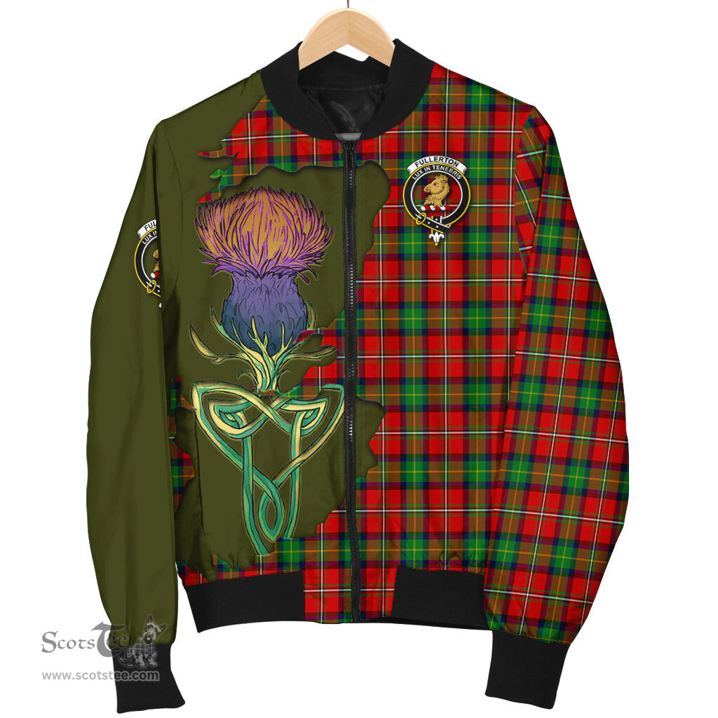 Scottish Fullerton Tartan Family Crest with Thistle and Scotland Map Tartan Plaid Bomber Jacket Scottish Plaid Tartan Plaid - ScotsTee - scotstee.com