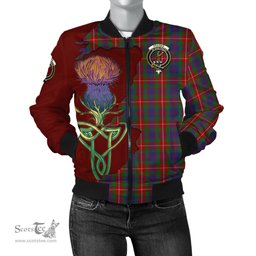 Scottish Fraser of Lovat Tartan Family Crest with Thistle and Scotland Map Tartan Plaid Bomber Jacket Scottish Plaid Tartan Plaid - ScotsTee - scotstee.com