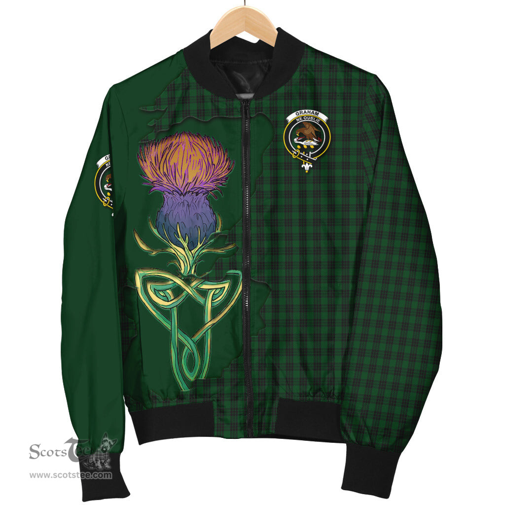 Scottish Graham Tartan Family Crest with Thistle and Scotland Map Tartan Plaid Bomber Jacket Scottish Plaid Tartan Plaid - ScotsTee - scotstee.com