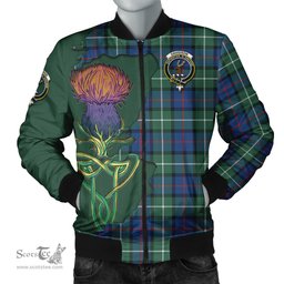 Scottish Davidson of Tulloch Tartan Family Crest with Thistle and Scotland Map Tartan Plaid Bomber Jacket Scottish Plaid Tartan Plaid - ScotsTee - scotstee.com