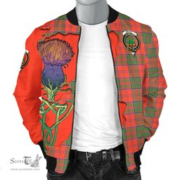 Scottish Grant Ancient Tartan Family Crest with Thistle and Scotland Map Tartan Plaid Bomber Jacket Scottish Plaid Tartan Plaid - ScotsTee - scotstee.com