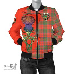 Scottish Grant Ancient Tartan Family Crest with Thistle and Scotland Map Tartan Plaid Bomber Jacket Scottish Plaid Tartan Plaid - ScotsTee - scotstee.com